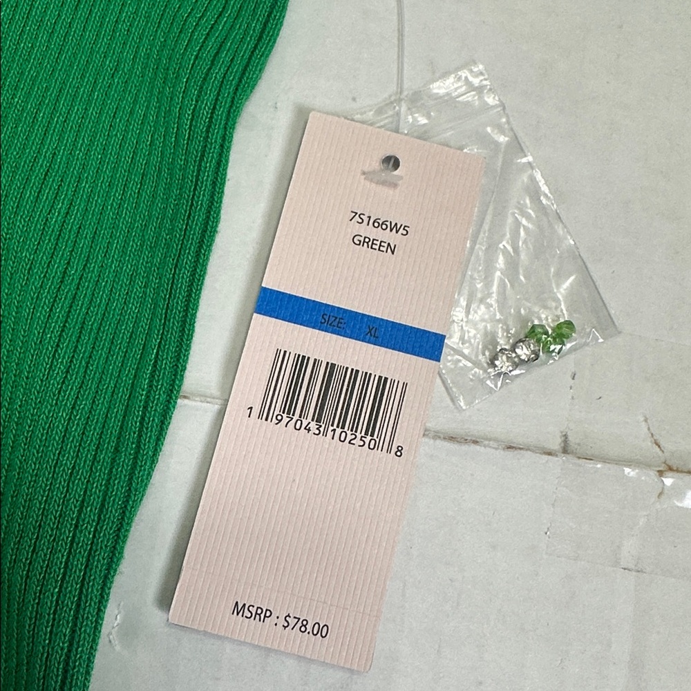 NEW Nanette Lepore Green Ribbed Sweater Rhinestone‎ Collar Top Womens XL - Picture 7 of 12
